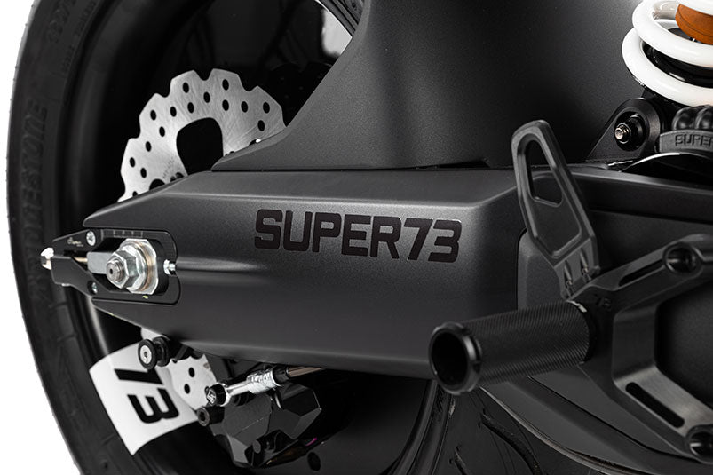 Rear tire closeup studio shot of Super73 C1X ebike on white background