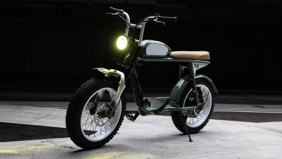 Super73 Bronco halo custom ebike in dark urban studio shot
