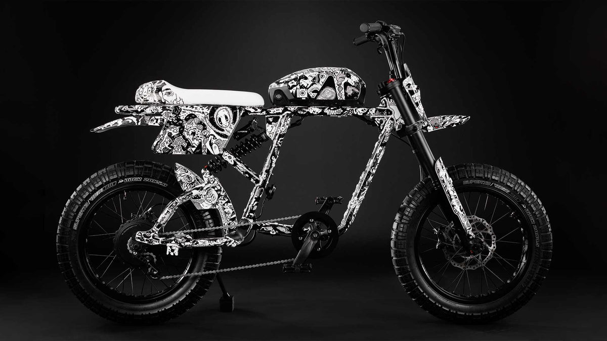 Super73 Sharpie halo custom ebike in dark studio shot