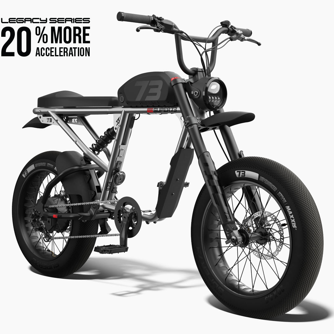 Front view of the SUPER73-R Brooklyn SE Legacy Series ebike in metallic aluminum @color_metallic aluminum