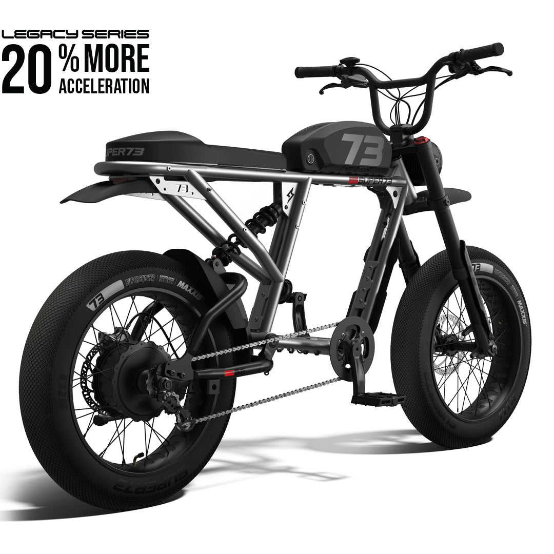 Rear view of the SUPER73-R Brooklyn SE Legacy Series ebike in metallic aluminum @color_metallic aluminum