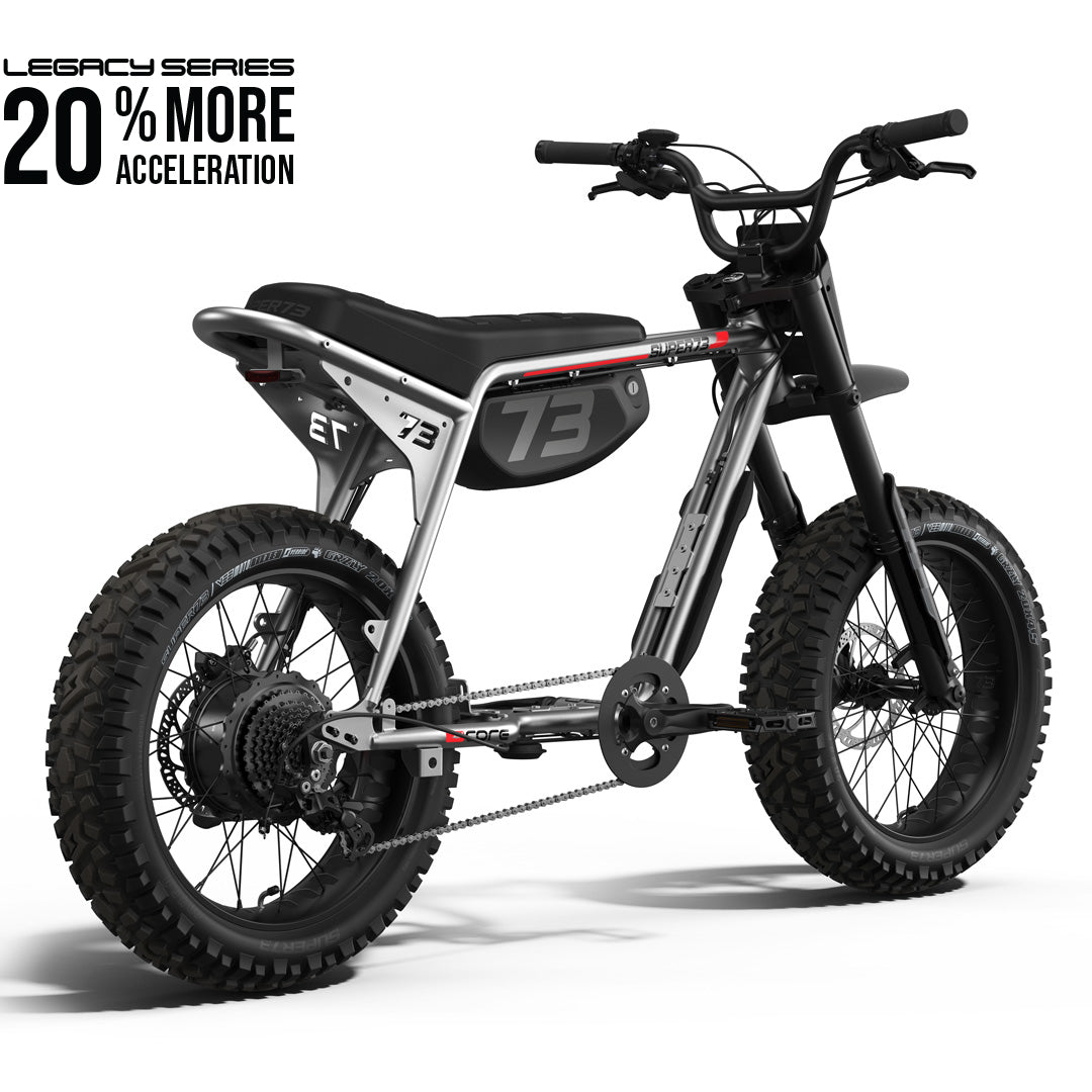 Rear view of the SUPER73-Z Adventure Series Core Legacy Series ebike in metallic aluminum @color_metallic aluminum
