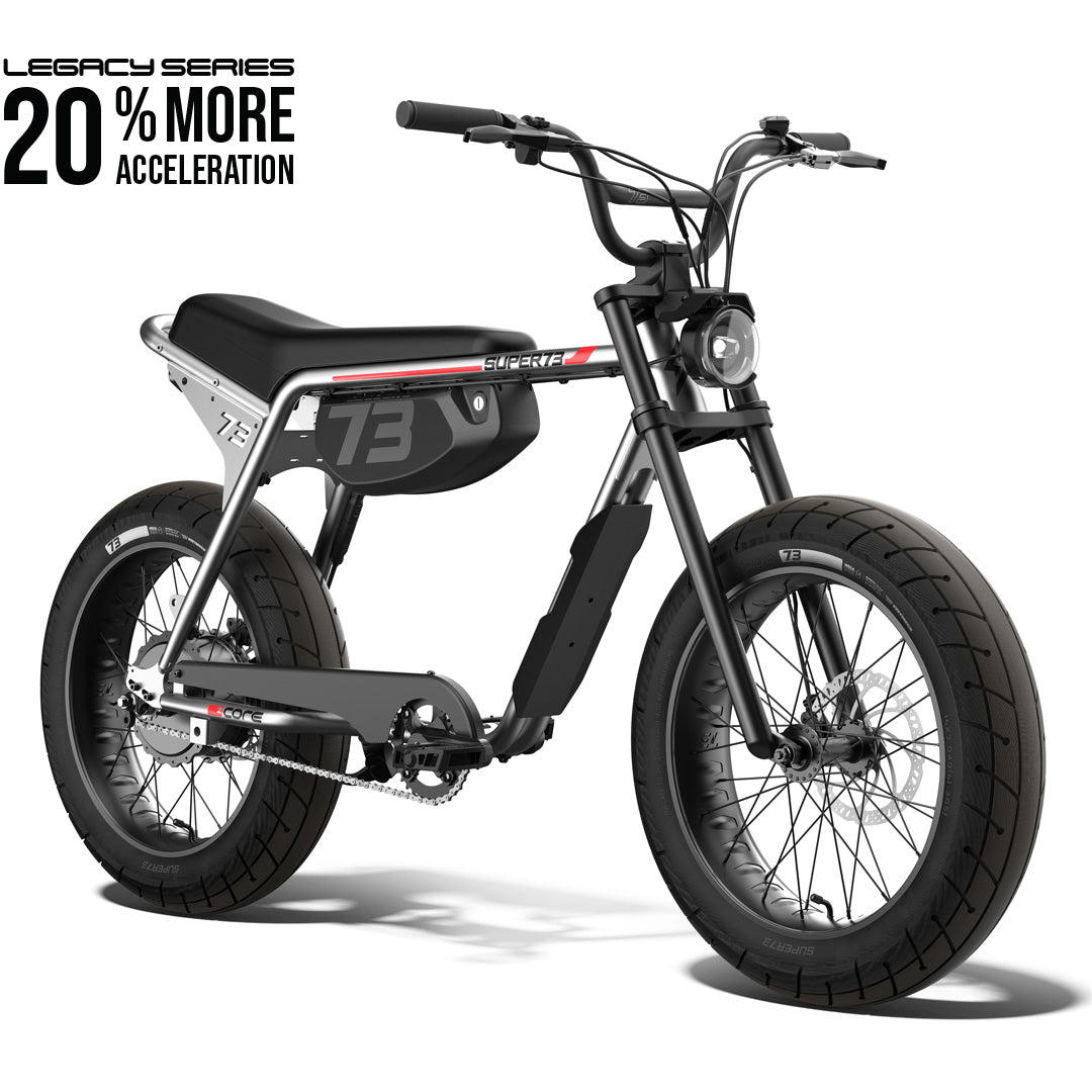 Front view of the SUPER73-ZX Core Legacy Series ebike in metallic aluminum @color_metallic aluminum