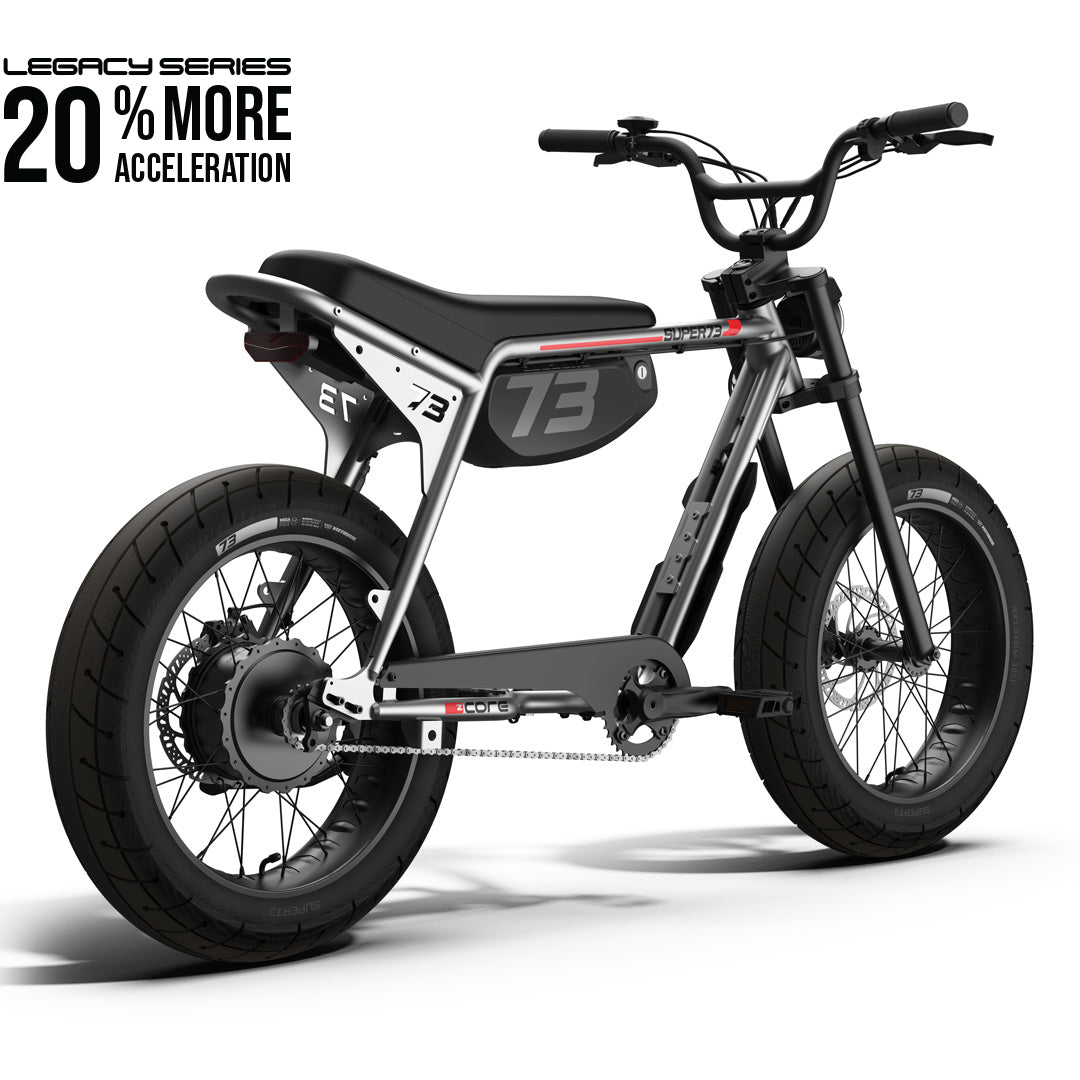 Rear view of the SUPER73-ZX Core Legacy Series ebike in metallic aluminum @color_metallic aluminum