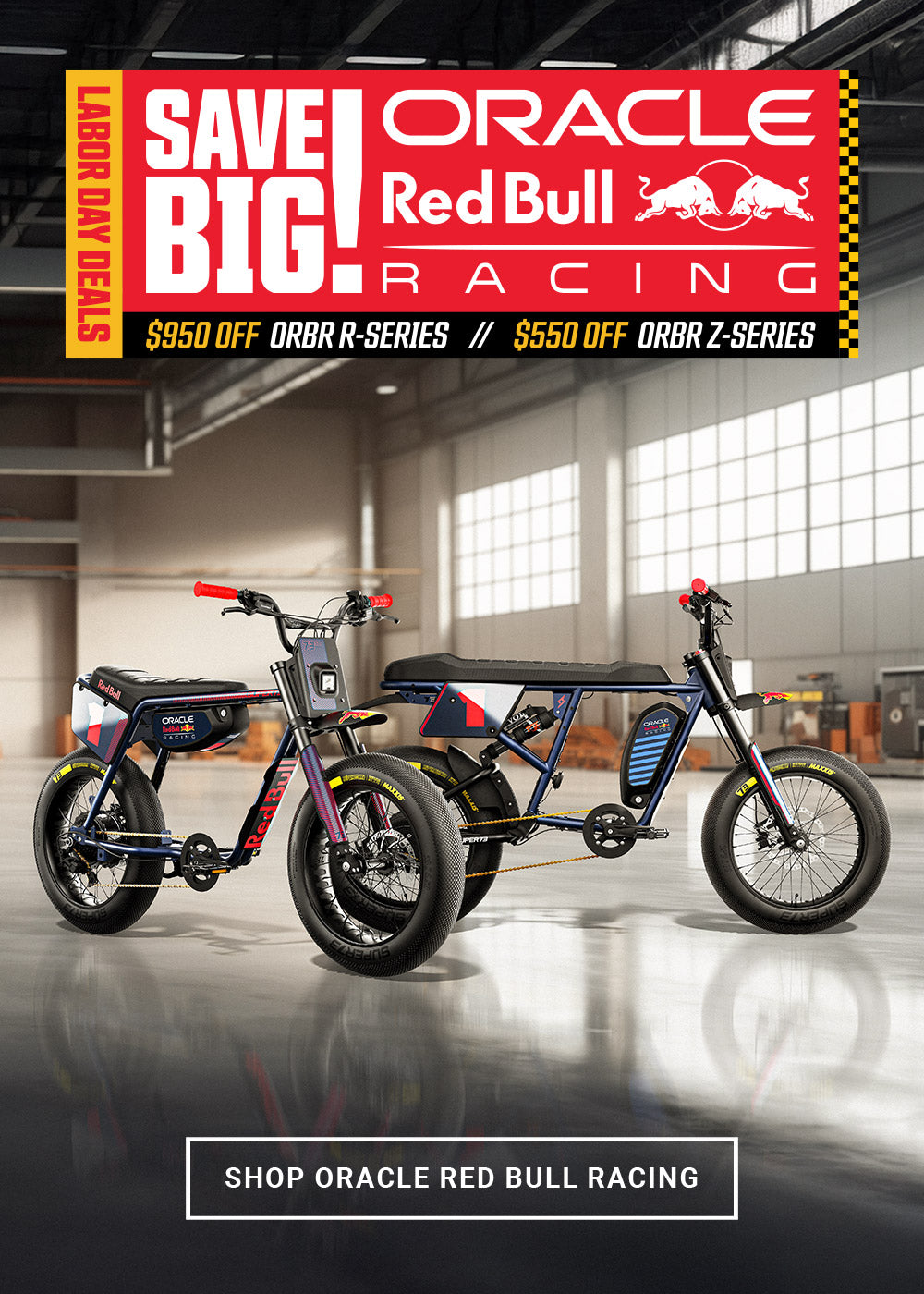 Save $950 on the Oracle Red Bull Racing R Adventure and $550 on the Oracle Red Bull Racing Z Adventure for a limited time. Click to shop Oracle Red Bull Racing.
