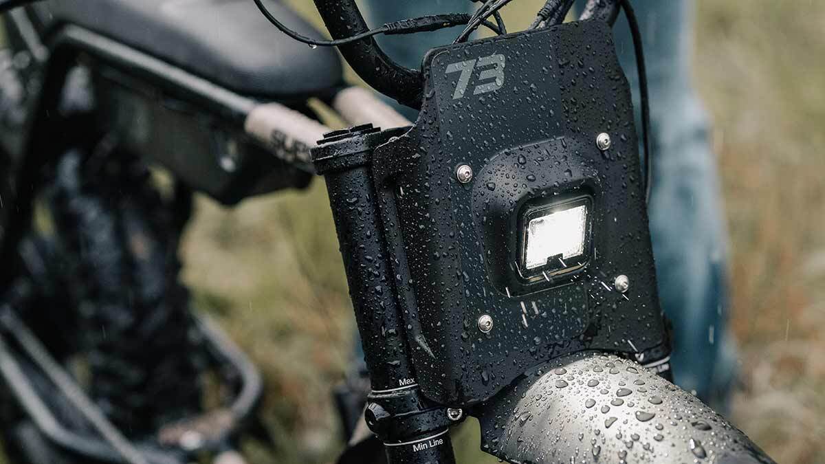 Closeup of the Super73-Z Adventure Series ebike headlight