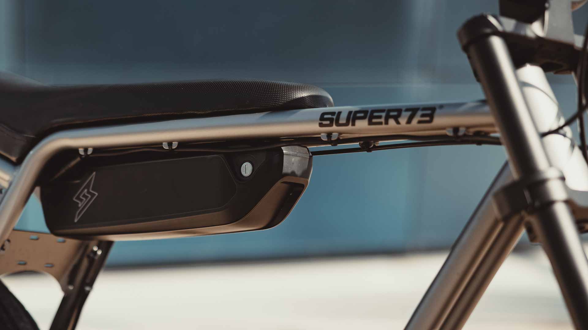 Closeup of the Super73 Z Miami ebike removable battery