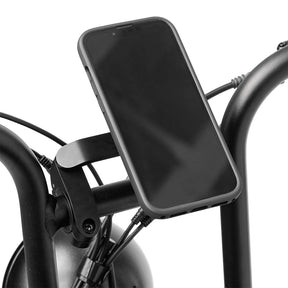 Close-up of an iphone attached to the Out Front Bike Mount V2