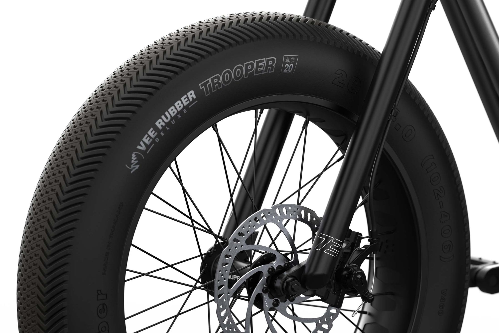 Closeup View of Z Miami: Obsidian Black, Super73 ebike Trooper Tires