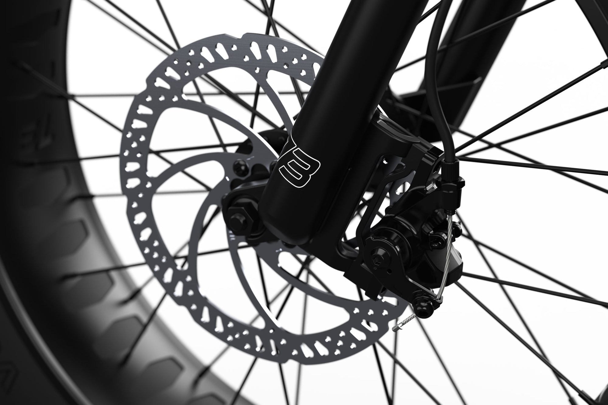 Closeup View of Z Miami: Obsidian Black, Super73 ebike front brake