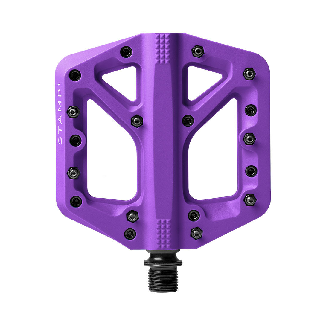 Studio image of Crankbrothers Stamp 1 Pedal in purple.