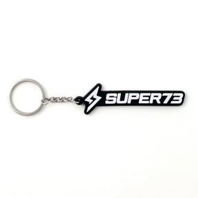Front view of Super73 logo keychain.