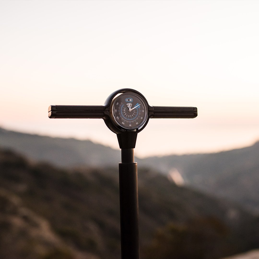 Crankbrothers Sapphire Floor Pump upon the mountainside.