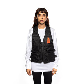 Vest on female model with white background. View 1