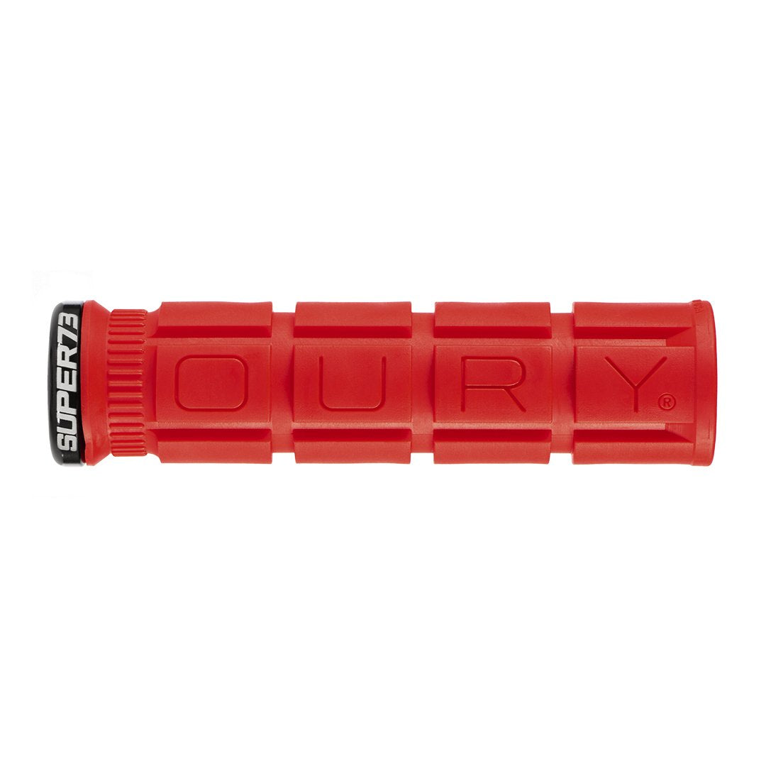Red SUPER73 x Oury Single-Sided Locked-On V2 Grip on white background.