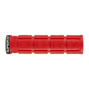 Red SUPER73 x Oury Single-Sided Locked-On V2 Grip on white background.