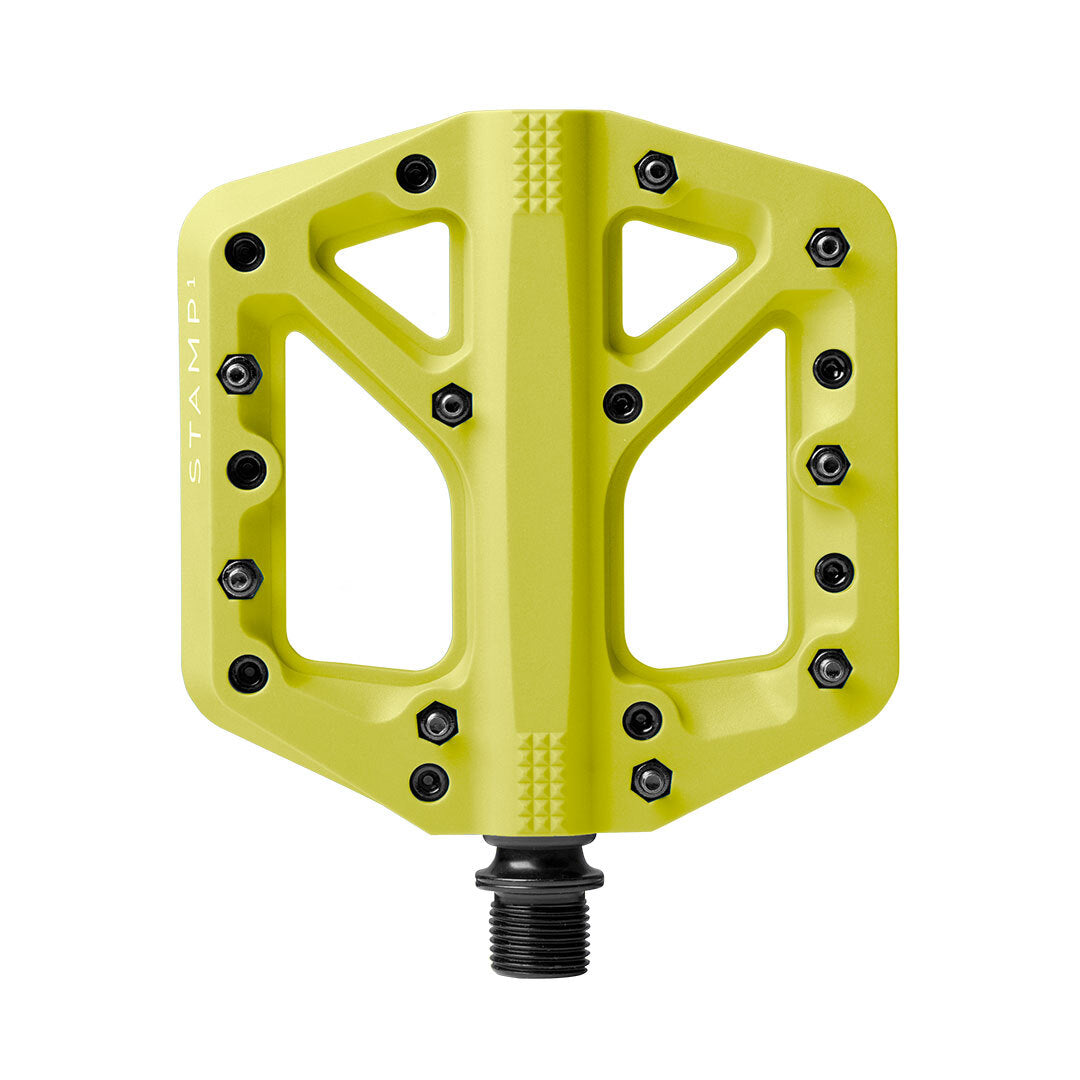Studio image of Crankbrothers Stamp 1 Pedal in citron.
